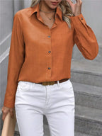 Casual Single-breasted Solid Color Color-blocked Long-sleeved Collared Shirt - Eliza-Warszawa