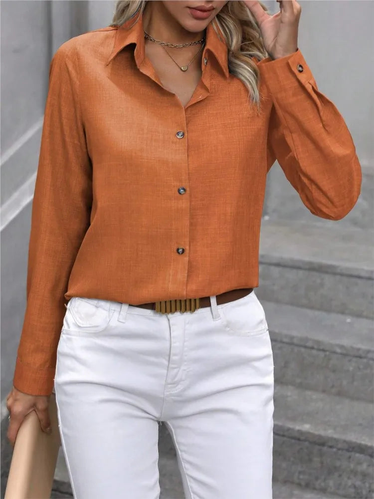 Casual Single-breasted Solid Color Color-blocked Long-sleeved Collared Shirt - Eliza-Warszawa