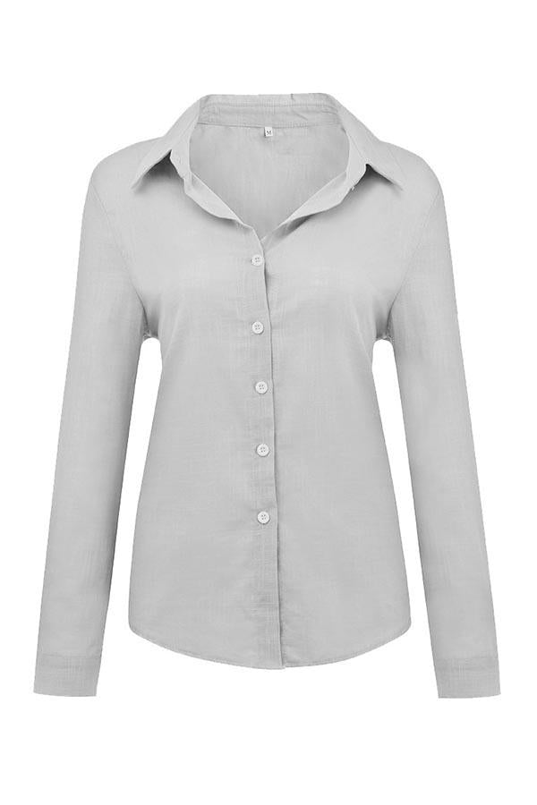 Casual Solid Button Shirt Collar Blouse - Eliza-Warszawa