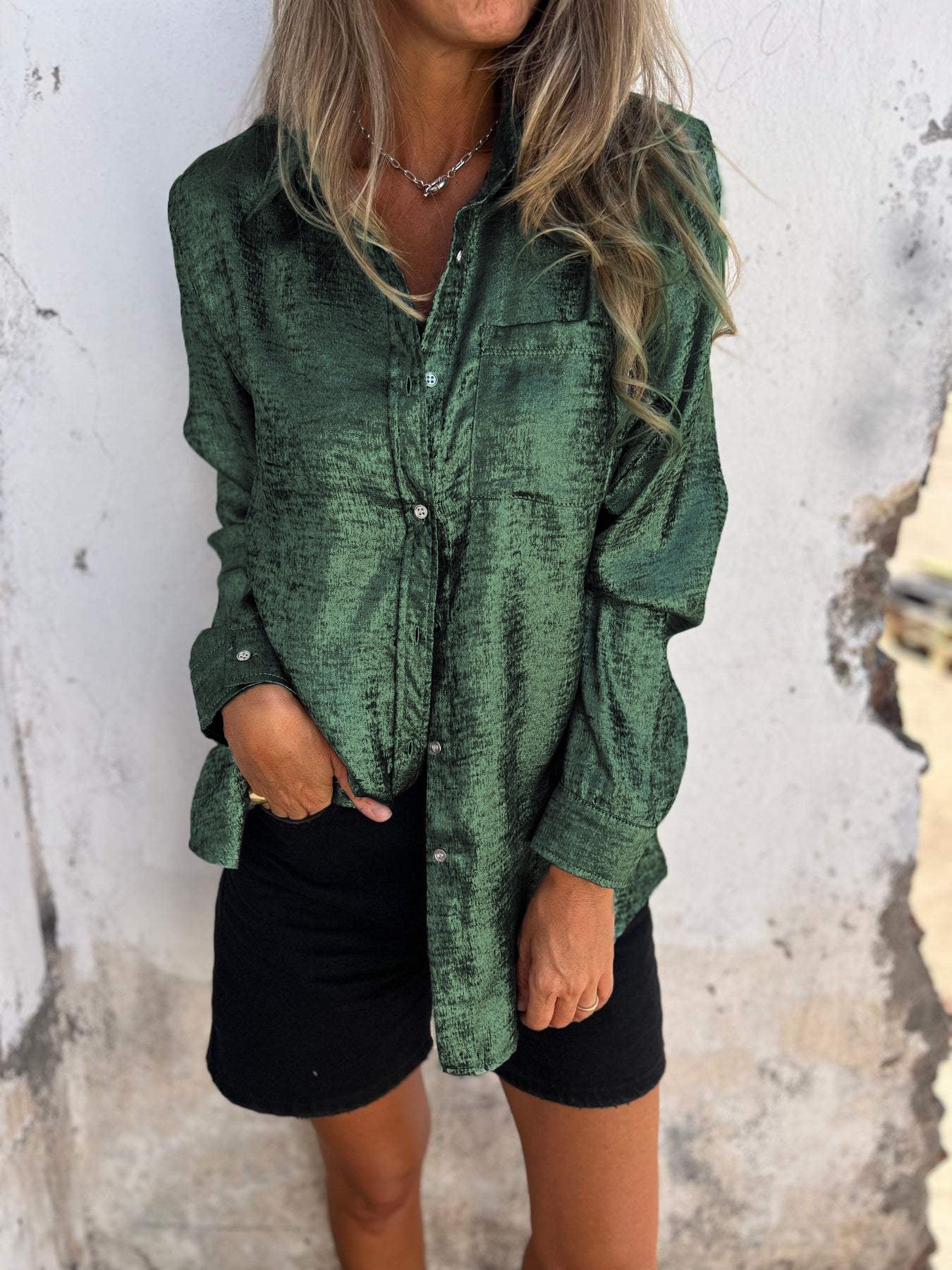 Casual Suede Fashionable Lapel Shirt - Eliza-Warszawa