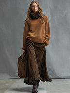 Casual Vintage Cocoa Brown Faux Suede Tassel Skirt - Eliza-Warszawa