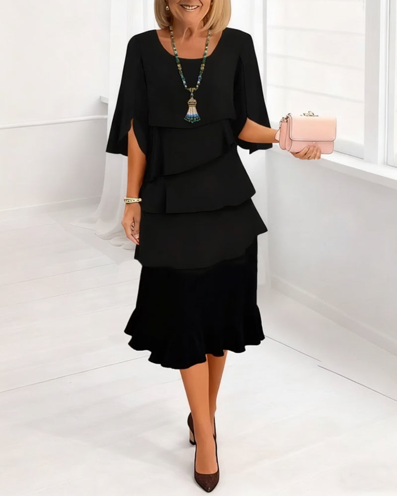Charlotte | Elegant A-Line Midi Dress with Split Sleeves - Eliza-Warszawa