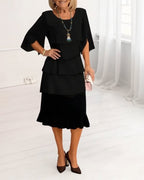 Charlotte | Elegant A-Line Midi Dress with Split Sleeves - Eliza-Warszawa
