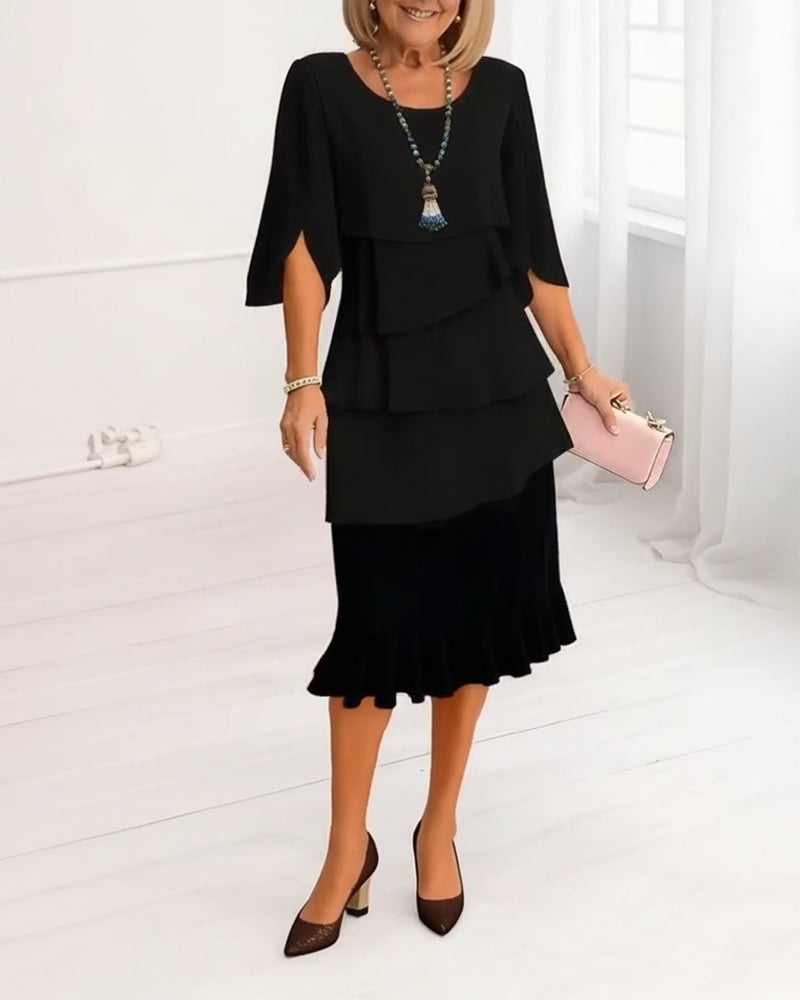 Charlotte | Elegant A-Line Midi Dress with Split Sleeves - Eliza-Warszawa