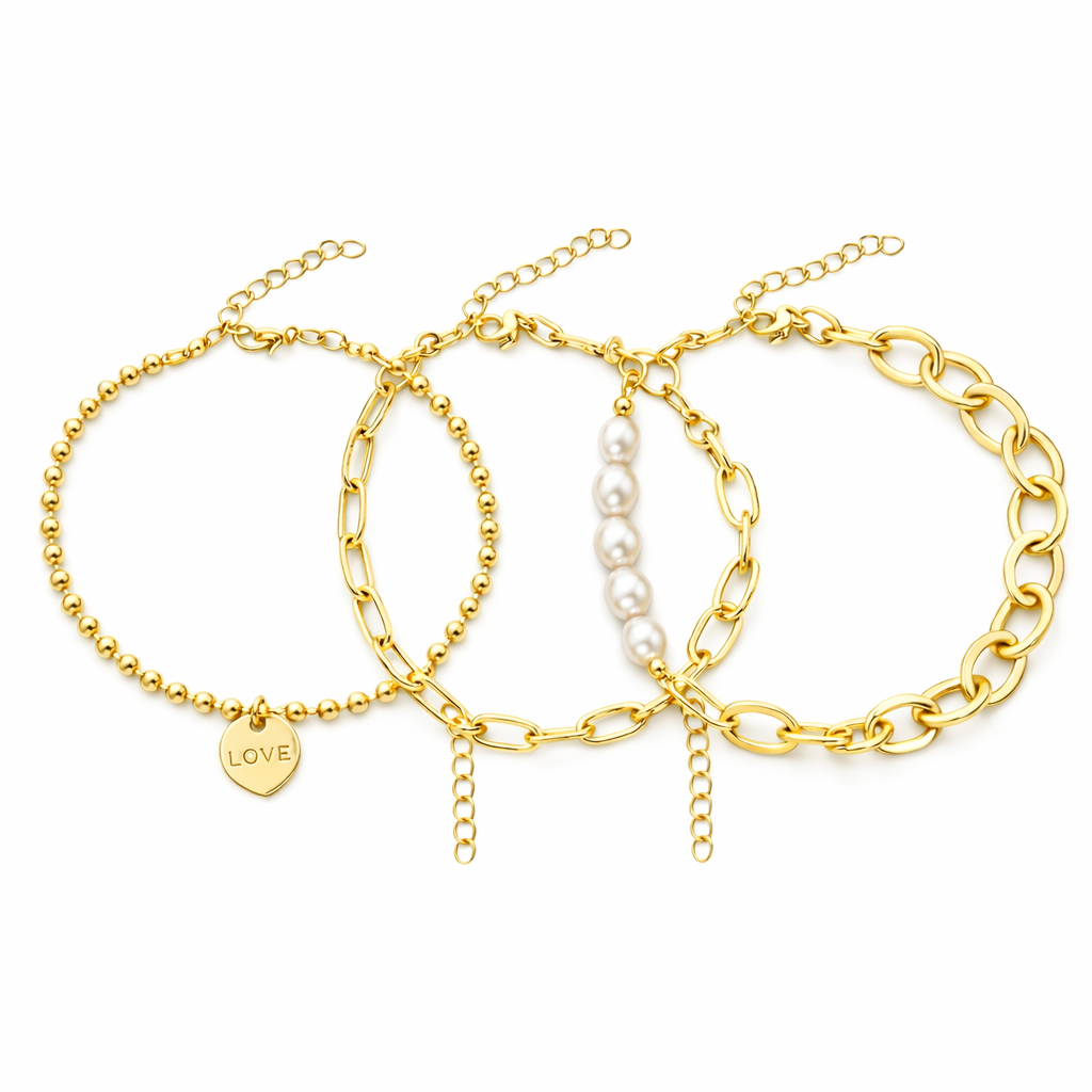 Charming Gold Pearl Bracelet Set