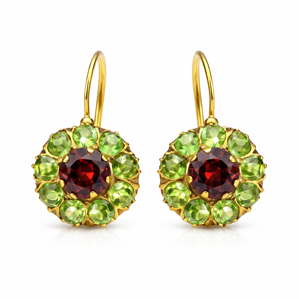 Chic Green and Red Crystal Round Earrings