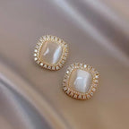 Chic Square Opal and CZ Crystal Stud Earrings