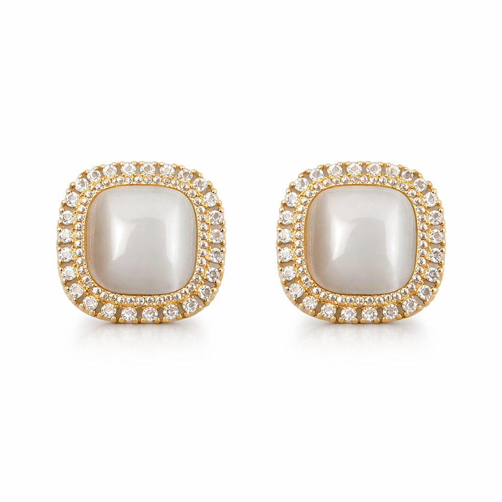 Chic Square Opal and CZ Crystal Stud Earrings