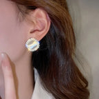 Chic Square Opal and CZ Crystal Stud Earrings