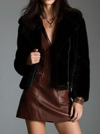 Chocolate Brown Eco Leather Zip-Front Mini Dress With Utility Pockets - Eliza-Warszawa