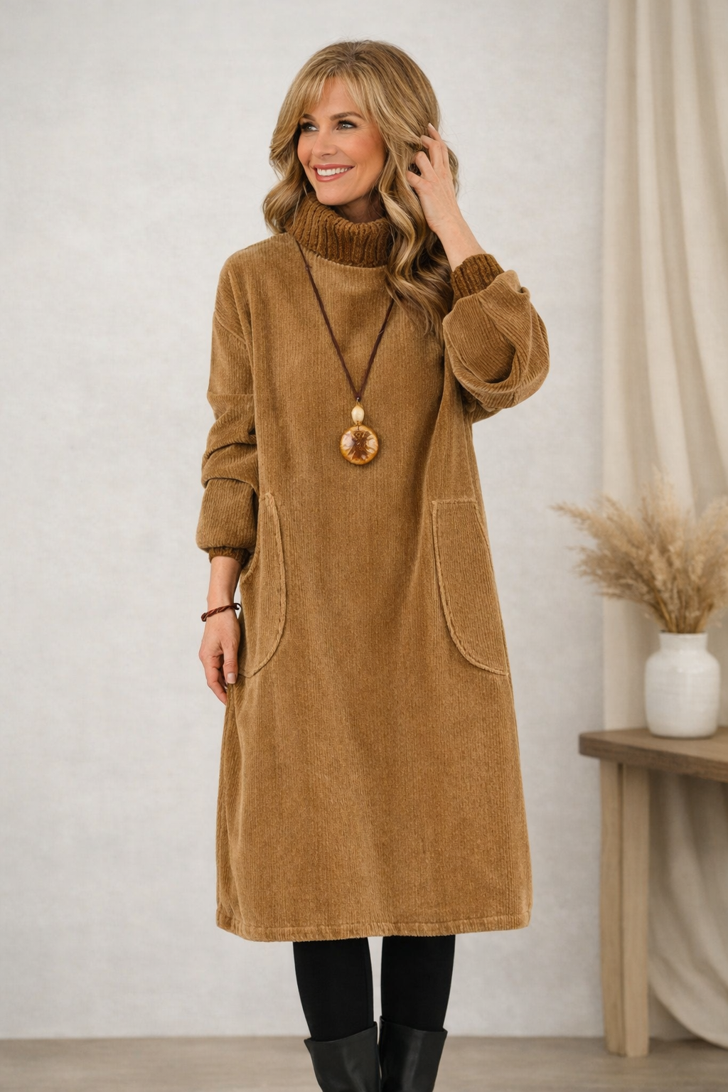 Clara | Elegant Turtleneck Midi Sweater Dress - Eliza-Warszawa
