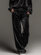 Classic Relaxed Black Velvet Shirt And Wide-Leg Pants Set - Eliza-Warszawa