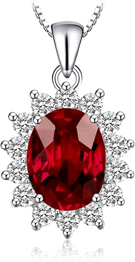 Classic Ruby Halo Necklace | White Gold - Eliza-Warszawa
