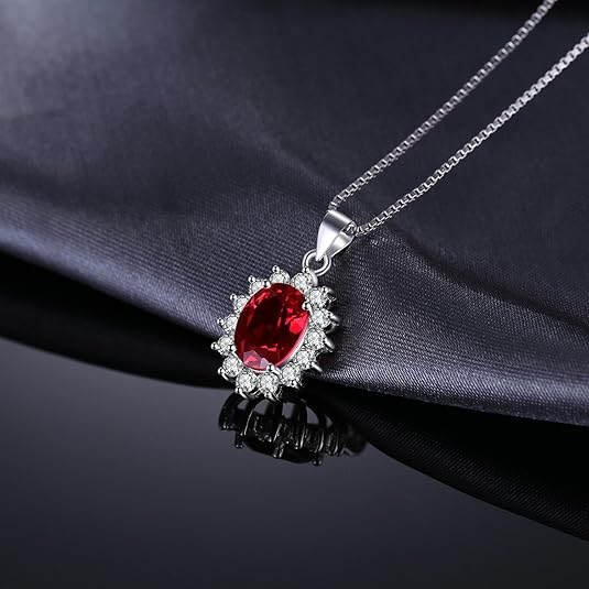 Classic Ruby Halo Necklace | White Gold - Eliza-Warszawa