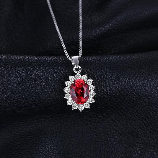 Classic Ruby Halo Necklace | White Gold - Eliza-Warszawa