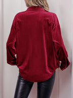 Classic Velvet Collared Button-down Long-sleeved Shirt - Eliza-Warszawa