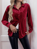 Classic Velvet Collared Button-down Long-sleeved Shirt - Eliza-Warszawa
