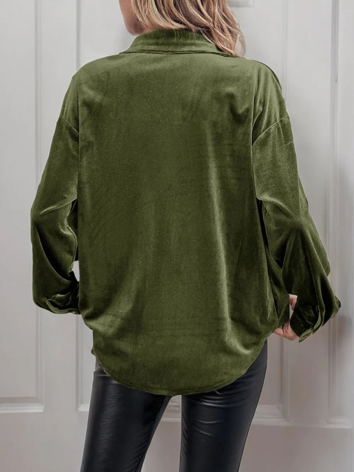 Classic Velvet Collared Button-down Long-sleeved Shirt