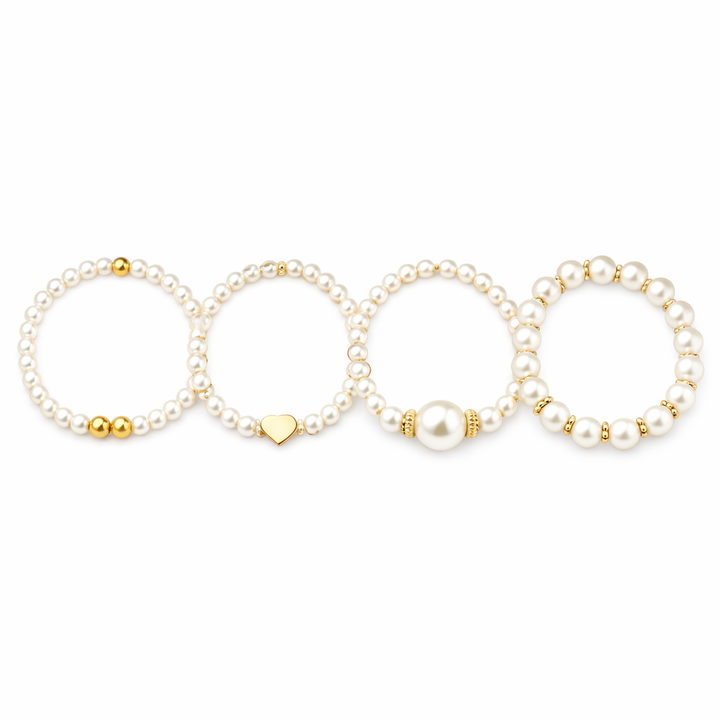 Classy Pearl Heart Bracelet Set