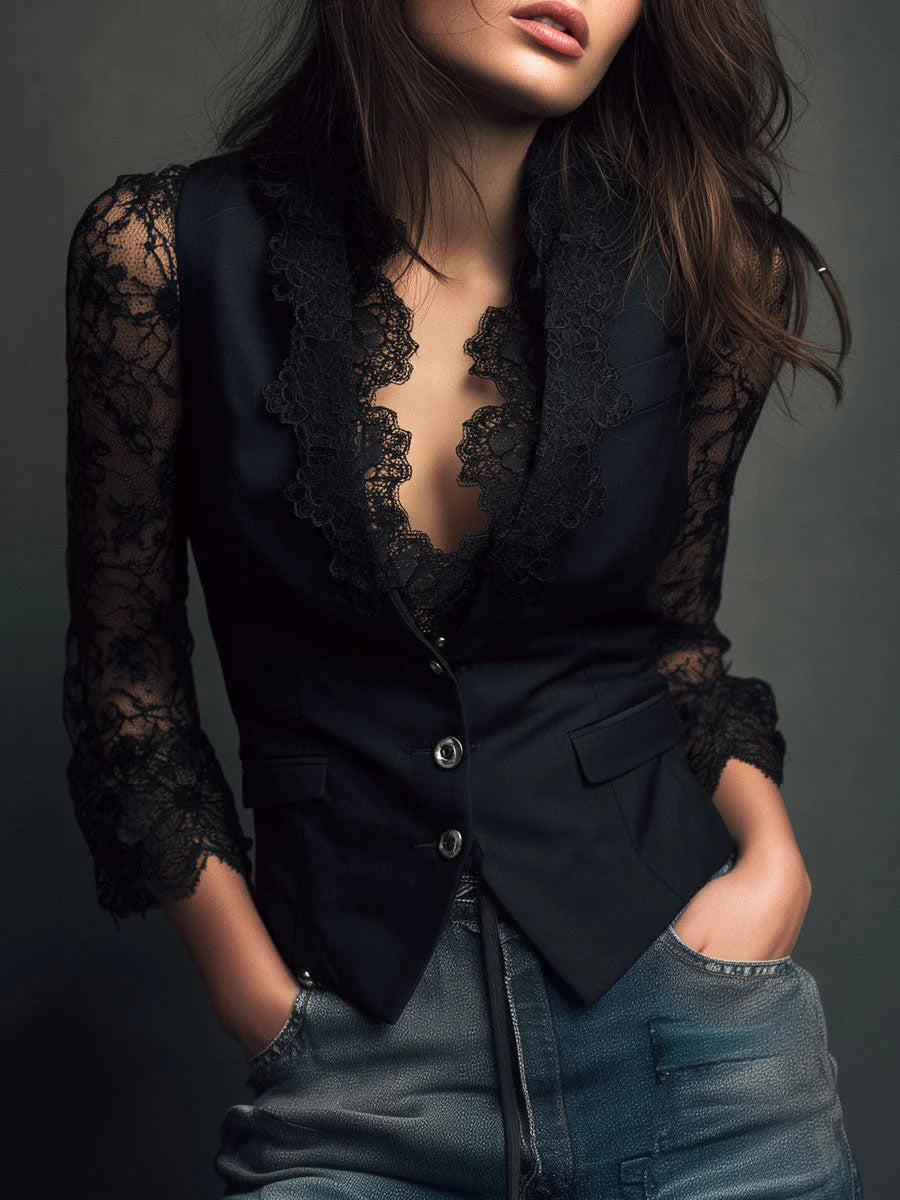 Claudia | Elegant blazer with lace - Eliza-Warszawa