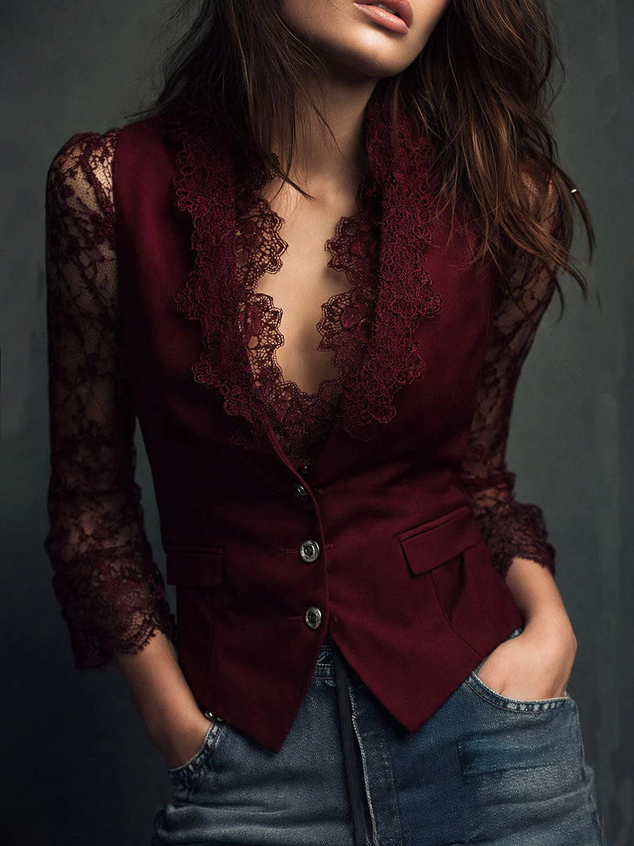 Claudia | Elegant blazer with lace - Eliza-Warszawa