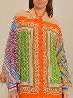 Colorful Unique Print Balloon Sleeve Button Loose Shirt - Eliza-Warszawa