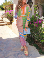 Colorful Unique Print Balloon Sleeve Button Loose Shirt - Eliza-Warszawa