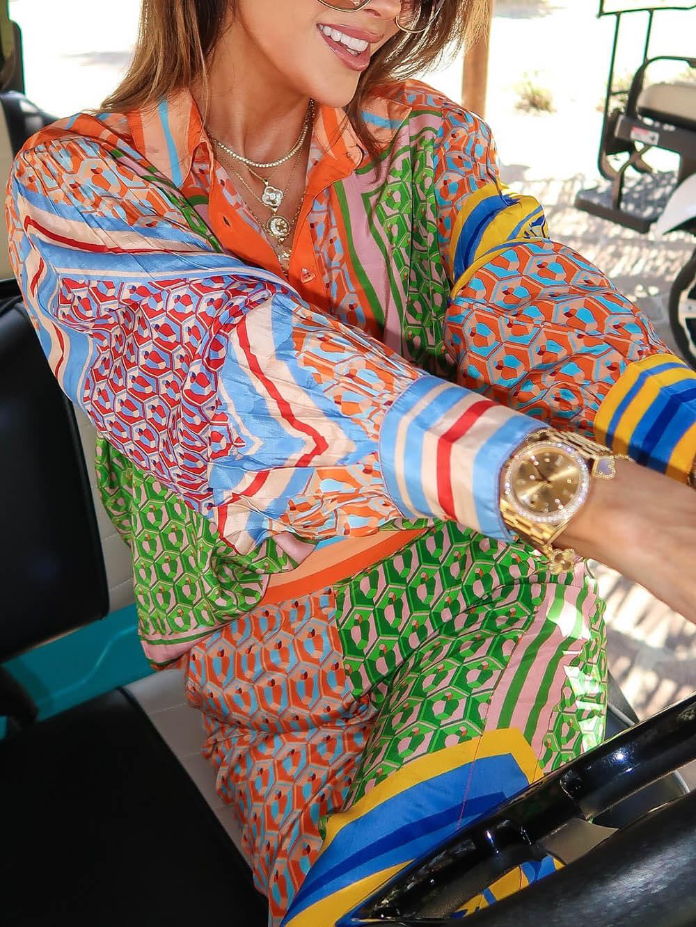 Colorful Unique Print Balloon Sleeve Button Loose Shirt - Eliza-Warszawa