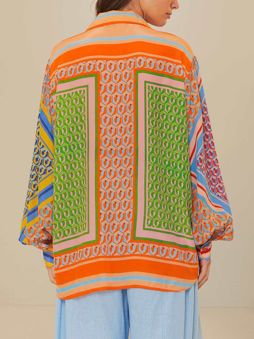 Colorful Unique Print Balloon Sleeve Button Loose Shirt - Eliza-Warszawa