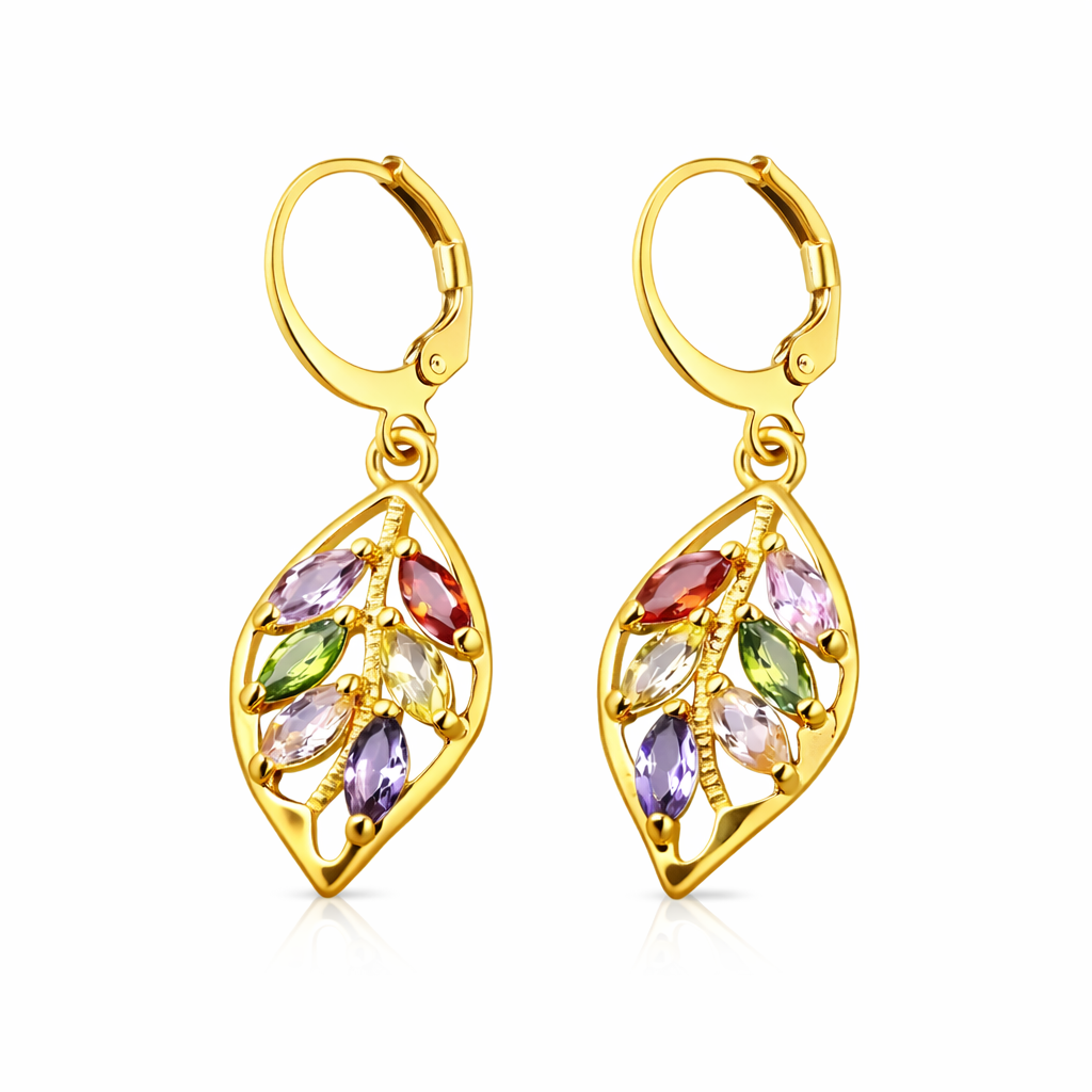 Colorful Vintage Gold Leaf Earrings
