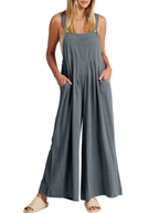 Comfortable Solid Button-Strap Relaxed Jumpsuit - Eliza-Warszawa