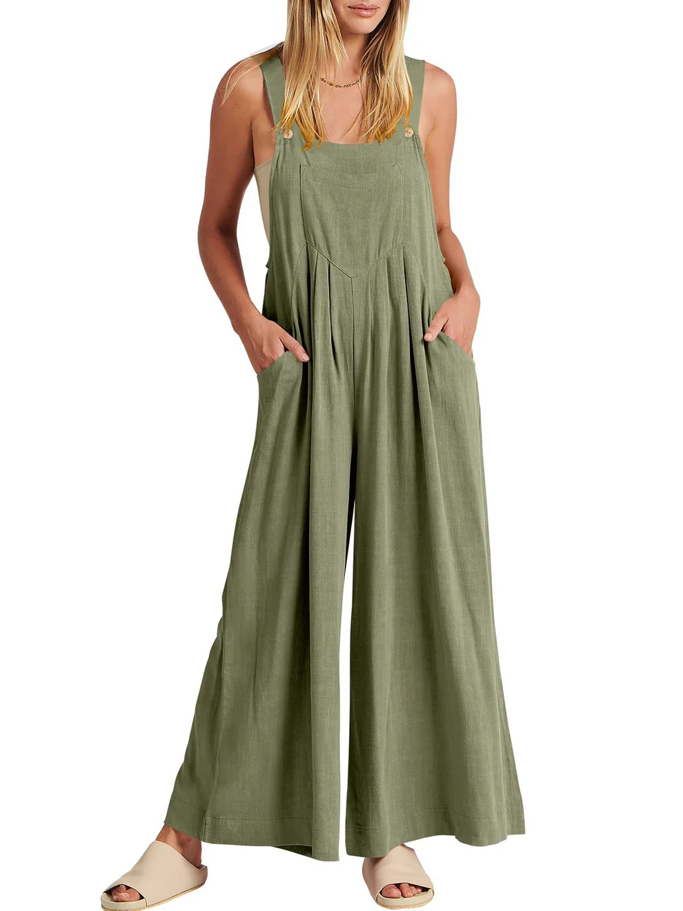 Comfortable Solid Button-Strap Relaxed Jumpsuit - Eliza-Warszawa
