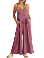 Comfortable Solid Button-Strap Relaxed Jumpsuit - Eliza-Warszawa