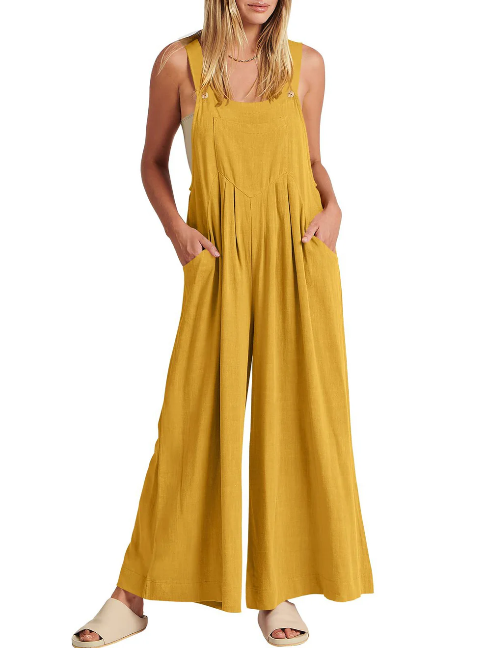 Comfortable Solid Button-Strap Relaxed Jumpsuit - Eliza-Warszawa
