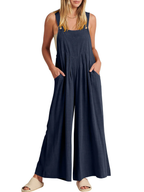 Comfortable Solid Button-Strap Relaxed Jumpsuit - Eliza-Warszawa