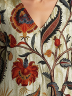 Corisande | Floral Midi Dress with Long V-Neck Sleeves - Eliza-Warszawa
