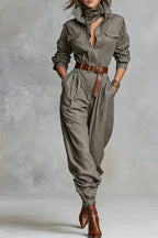 Cotton And Linen Blended Long Sleeve Shirt Jumpsuit - Eliza-Warszawa