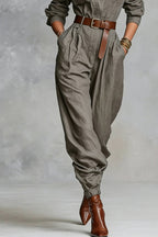 Cotton And Linen Blended Long Sleeve Shirt Jumpsuit - Eliza-Warszawa