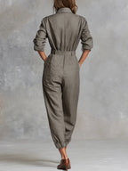 Cotton And Linen Blended Long Sleeve Shirt Jumpsuit - Eliza-Warszawa