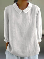 Cotton and Linen 3/4 Sleeve Shirt - Eliza-Warszawa