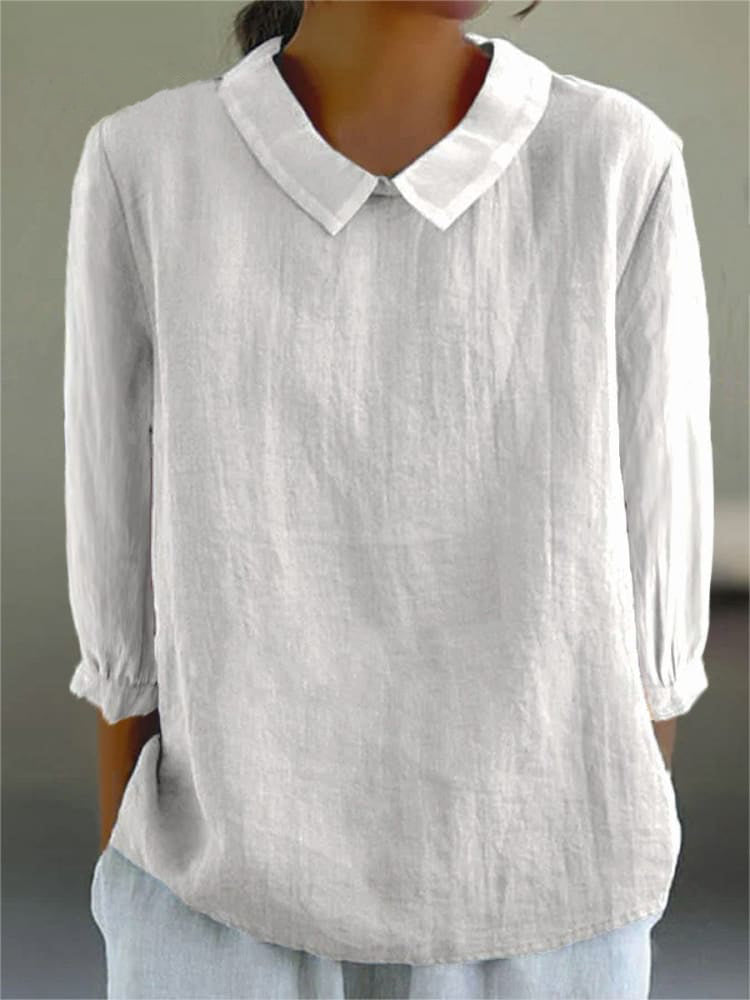 Cotton and Linen 3/4 Sleeve Shirt - Eliza-Warszawa