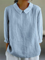 Cotton and Linen 3/4 Sleeve Shirt - Eliza-Warszawa