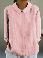 Cotton and Linen 3/4 Sleeve Shirt - Eliza-Warszawa