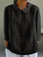 Cotton and Linen 3/4 Sleeve Shirt - Eliza-Warszawa
