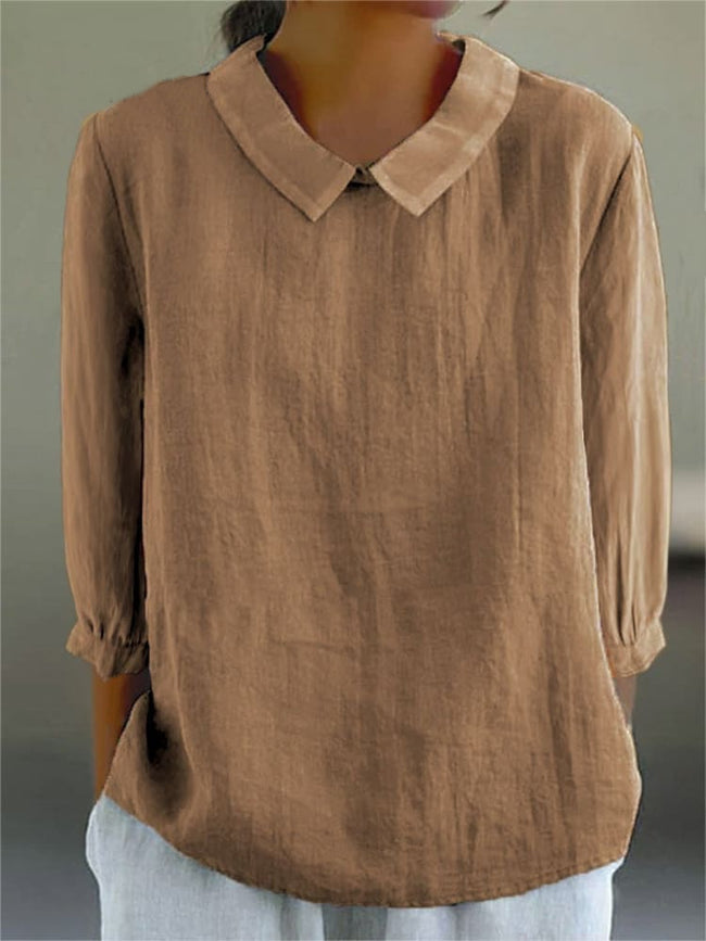 Cotton and Linen 3/4 Sleeve Shirt - Eliza-Warszawa