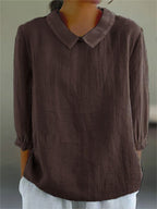 Cotton and Linen 3/4 Sleeve Shirt - Eliza-Warszawa