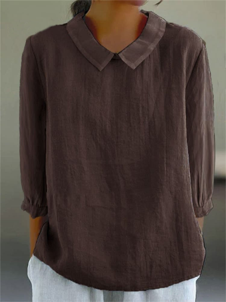Cotton and Linen 3/4 Sleeve Shirt - Eliza-Warszawa