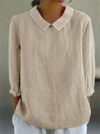 Cotton and Linen 3/4 Sleeve Shirt - Eliza-Warszawa