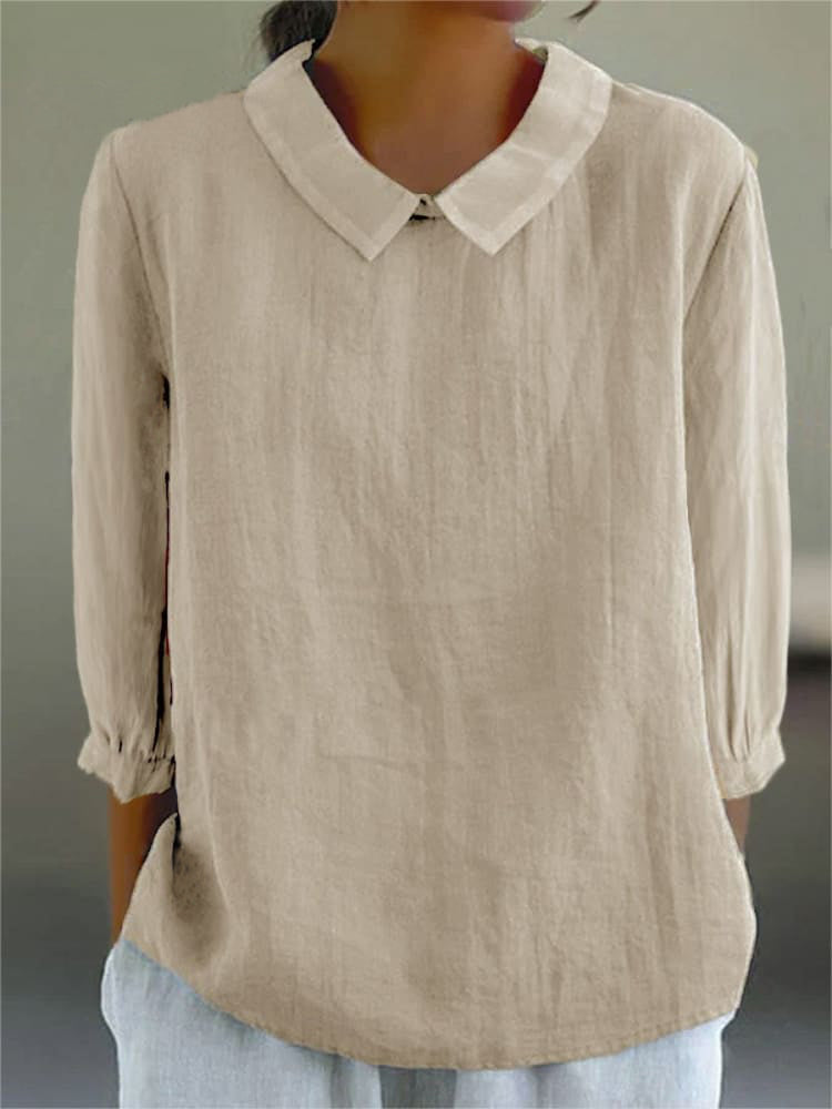 Cotton and Linen 3/4 Sleeve Shirt - Eliza-Warszawa