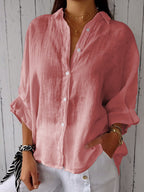 Cotton and Linen Solid Color Casual Shirt - Eliza-Warszawa